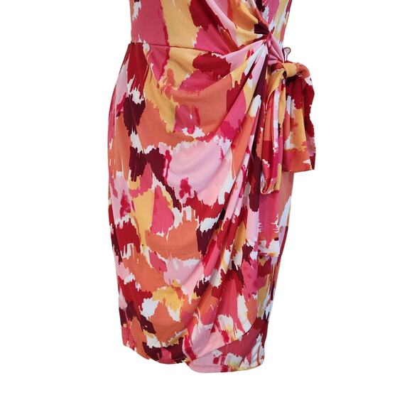 Maggy London Printed Abstract Jersey Wrap Dress V-Neck Watercolor Pink Size 4 - Picture 5 of 10